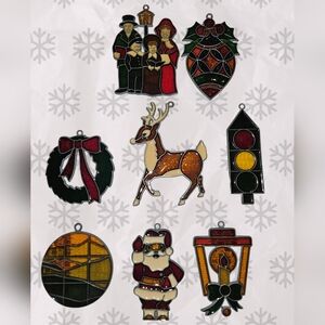 Vintage Stain Glass Ornaments Window sun catchers Lot Bundle of 9